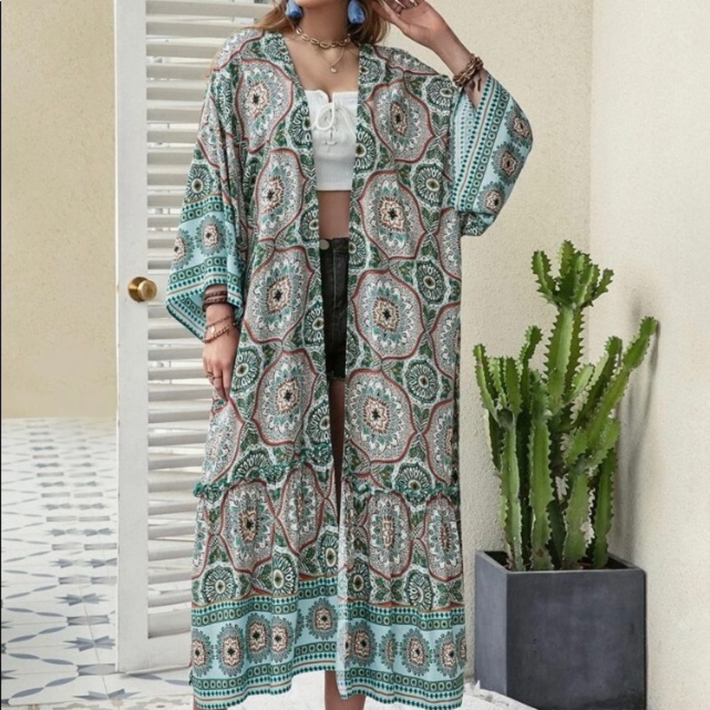 Bohemian Green Patterned Kimono